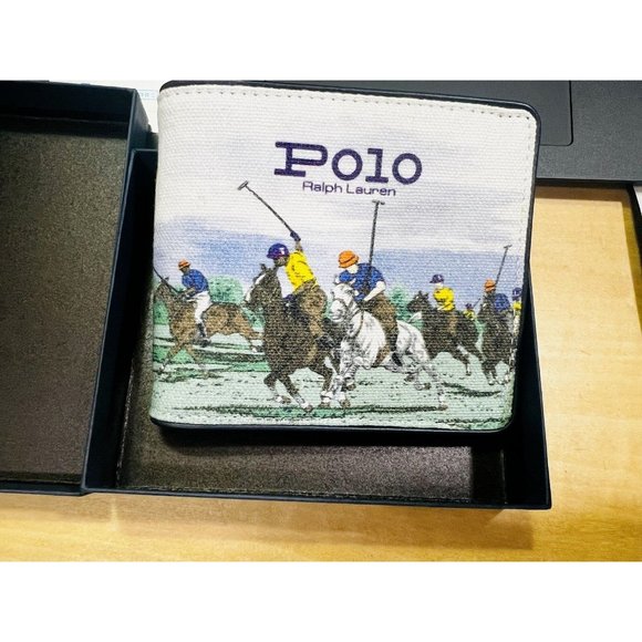 Polo Ralph Lauren Men's Equestrian Polo Player Print Canvas Billfold Wallet - Picture 9 of 15